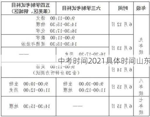 中考时间2021具体时间山东