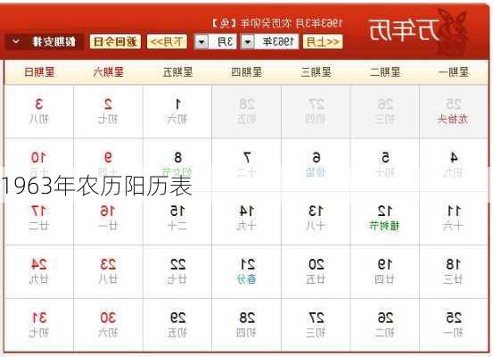 1963年农历阳历表-第3张图片-滋味星座网