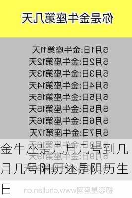 金牛座是几月几号到几月几号阳历还是阴历生日